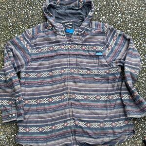 Kavu Hooded Striped Shirt Jacket